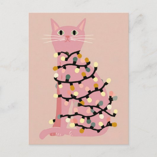 Schattigee kat gewikkeld in kerstverlichting Grapp Briefkaart (Voorkant)