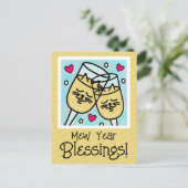 Schattigee kat gezicht champagne toast nieuwe jare feestdagenkaart (Staand voorkant)