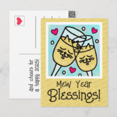 Schattigee kat gezicht champagne toast nieuwe jare feestdagenkaart (Voorkant / Achterkant)