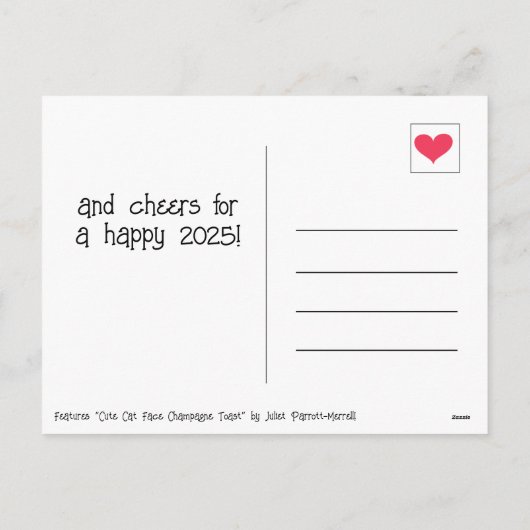 Schattigee kat gezicht champagne toast nieuwe jare feestdagenkaart (Achterkant)