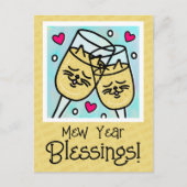 Schattigee kat gezicht champagne toast nieuwe jare feestdagenkaart (Voorkant)