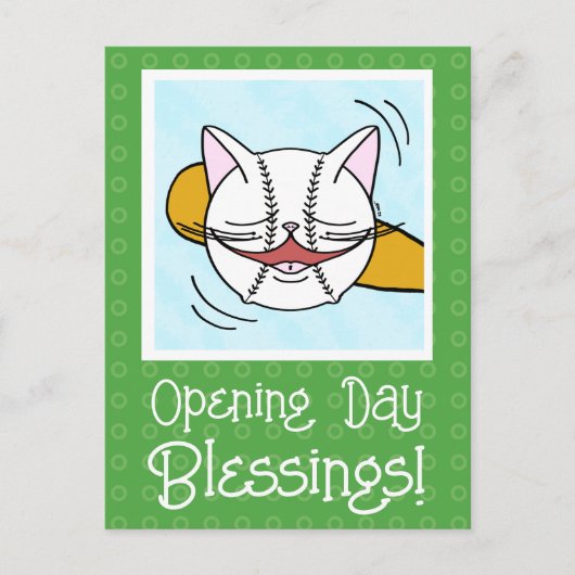 Schattigee kat gezicht honkbal openingsdag veel su briefkaart (Voorkant)