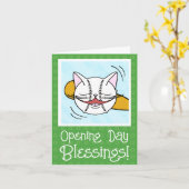 Schattigee kat gezicht honkbal openingsdag veel su kaart (Gele Bloem)