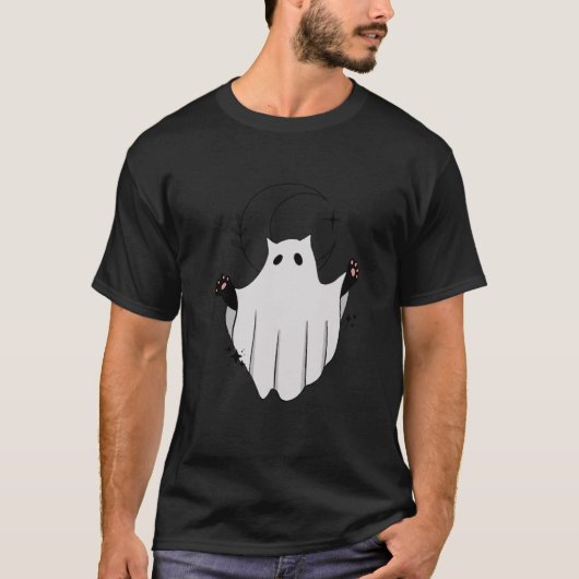 Schattigee Kat Ghost Crescent Moon Funny Black Cat T-shirt (Voorkant)