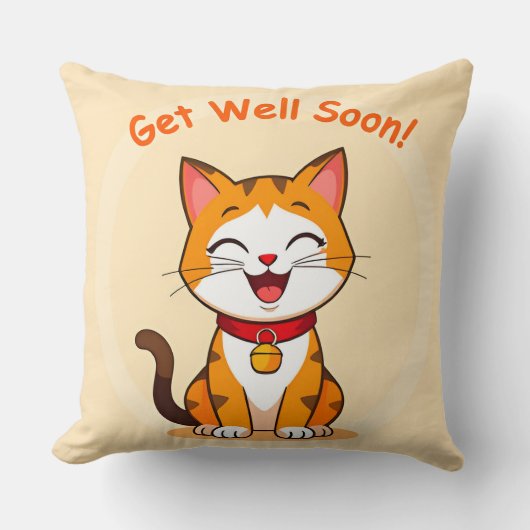 Schattigee kat glimlacht met 'Get Well Soon'-beric Kussen (Voorkant)