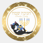 Schattigee Kat Goud Menorah dreidel Joodse Chanoek Ronde Sticker (Voorkant)