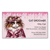 Schattigee kat groomer sitter roze glitter druppel magnetisch visitekaartje (Voorkant)
