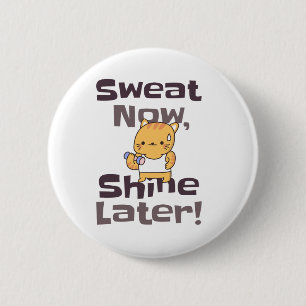 Schattigee Kat Gym Motivatie Speld - "Zweet Nu!" Ronde Button 5,7 Cm