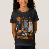 Schattigee Kat Halloween Vrolijk Kerstfeest Gelukk T-shirt (Voorkant)