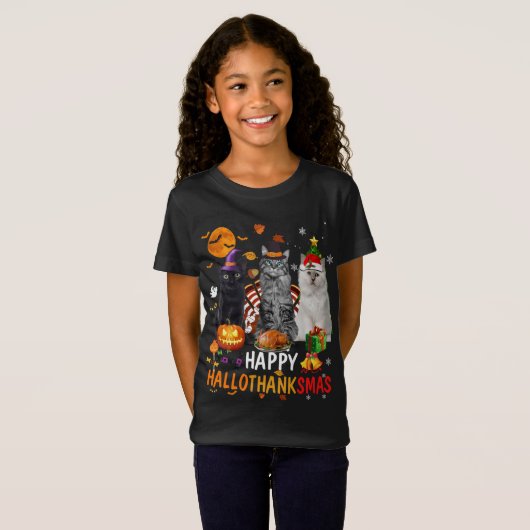 Schattigee Kat Halloween Vrolijk Kerstfeest Gelukk T-shirt (Voorkant volledig)
