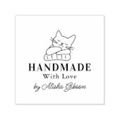 Schattigee Kat Handgemaakt met liefde, Grote Rubbe Zelfinktende Stempel (Design)