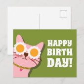 Schattigee kat Happy Birthday Briefkaart (Voorkant / Achterkant)