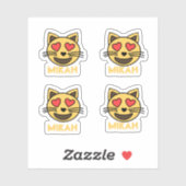 Schattigee Kat Hart Emoji Sticker Met Aangepaste N (Vel)