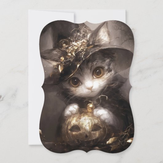 Schattigee kat heks Halloween Baby shower Kaart (Achterkant)