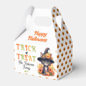Schattigee kat heks Pet Trick or treat Halloween Bedankdoosjes (Achterkant)