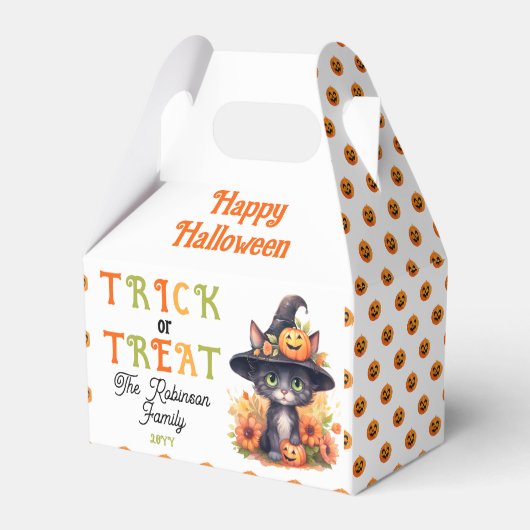 Schattigee kat heks Pet Trick or treat Halloween Bedankdoosjes (Voorkant Zijde)