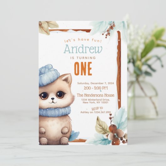 Schattigee Kat Herfst Winter Aangepaste Verjaardag Kaart (Staand voorkant)