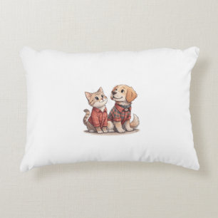 Schattigee Kat & Hond in Plaid Kussen – Gezellig H