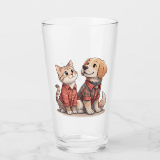 Schattigee Kat & Hond in Plaid tuimelglas – Gezell Glas
