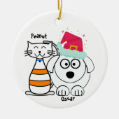 Schattigee Kat & Hond Kerst Custom Keramisch Ornament (Voorkant)