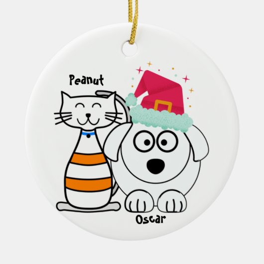 Schattigee Kat & Hond Kerst Custom Keramisch Ornament (Voorkant)