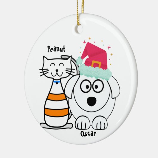 Schattigee Kat & Hond Kerst Custom Keramisch Ornament (Links)