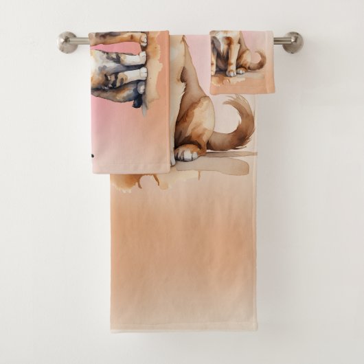 Schattigee Kat & Hond Waterverf Bad Handdoek (Insitu)