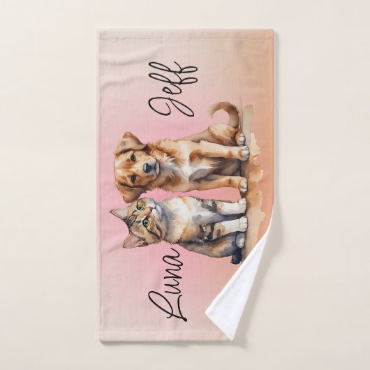 Schattigee Kat & Hond Waterverf Bad Handdoek (Handdoek)