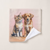 Schattigee Kat & Hond Waterverf Bad Handdoek (Wasdoekje)