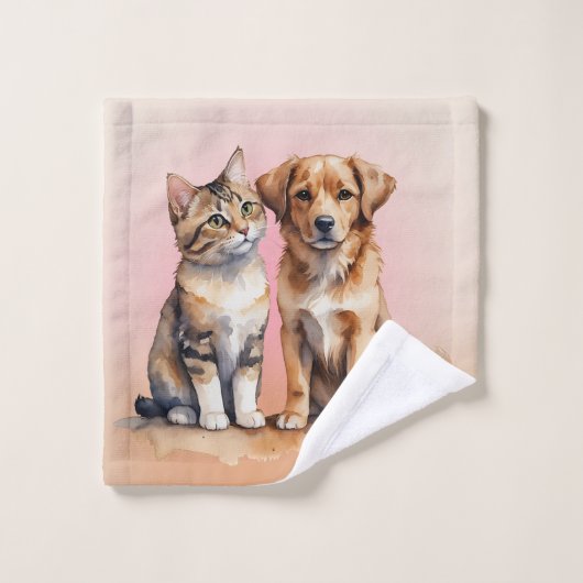 Schattigee Kat & Hond Waterverf Bad Handdoek (Wasdoekje)