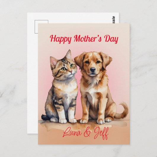 Schattigee Kat & Hond Waterverf Briefkaart (Voorkant / Achterkant)