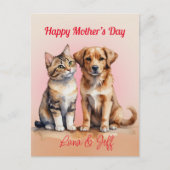 Schattigee Kat & Hond Waterverf Briefkaart (Voorkant)