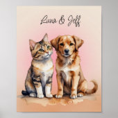 Schattigee Kat & Hond Waterverf Poster (Voorkant)