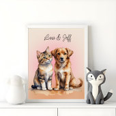 Schattigee Kat & Hond Waterverf Poster