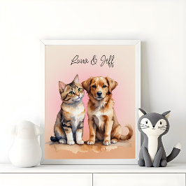 Schattigee Kat & Hond Waterverf Poster