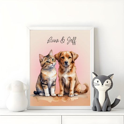 Schattigee Kat & Hond Waterverf Poster