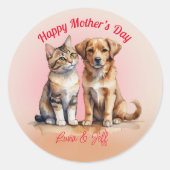 Schattigee Kat & Hond Waterverf Ronde Sticker (Voorkant)