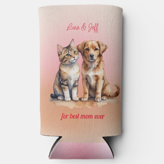 Schattigee Kat & Hond Waterverf Seltzer Blikjeskoeler (Voorkant)