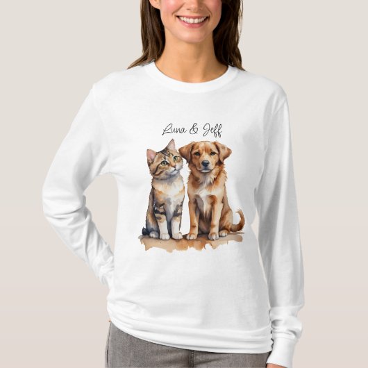 Schattigee Kat & Hond Waterverf T-shirt (Voorkant)