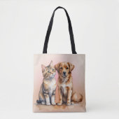 Schattigee Kat & Hond Waterverf Tote Bag (Voorkant)