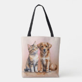 Schattigee Kat & Hond Waterverf Tote Bag (Achterkant)