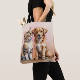 Schattigee Kat & Hond Waterverf Tote Bag