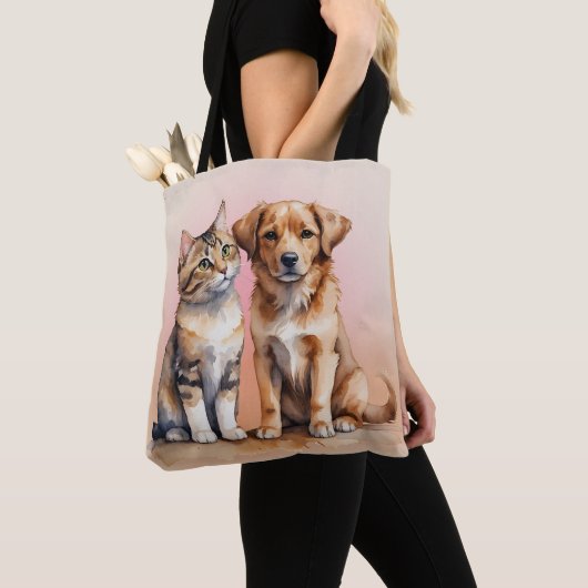 Schattigee Kat & Hond Waterverf Tote Bag (Dichtbij)