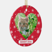 Schattigee kat huisdier foto sneeuwvlok rode kerst keramisch ornament (Rechts)