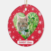 Schattigee kat huisdier foto sneeuwvlok rode kerst keramisch ornament (Links)
