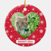 Schattigee kat huisdier foto sneeuwvlok rode kerst keramisch ornament (Achterkant)