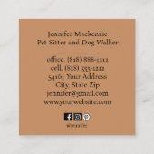 Schattigee kat huisdier sitter en hond walker vierkante visitekaartje (Achterkant)