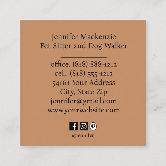 Schattigee kat huisdier sitter en hond walker vierkante visitekaartje (Achterkant)