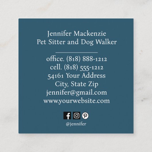 Schattigee kat huisdier sitter en hond walker vierkante visitekaartje (Achterkant)