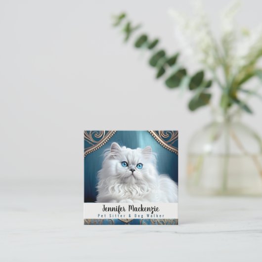 Schattigee kat huisdier sitter en hond walker vierkante visitekaartje (Staand voorkant)